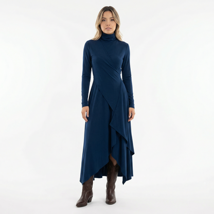 Vestido Largo Mujer Asimétrico Cuello Alto