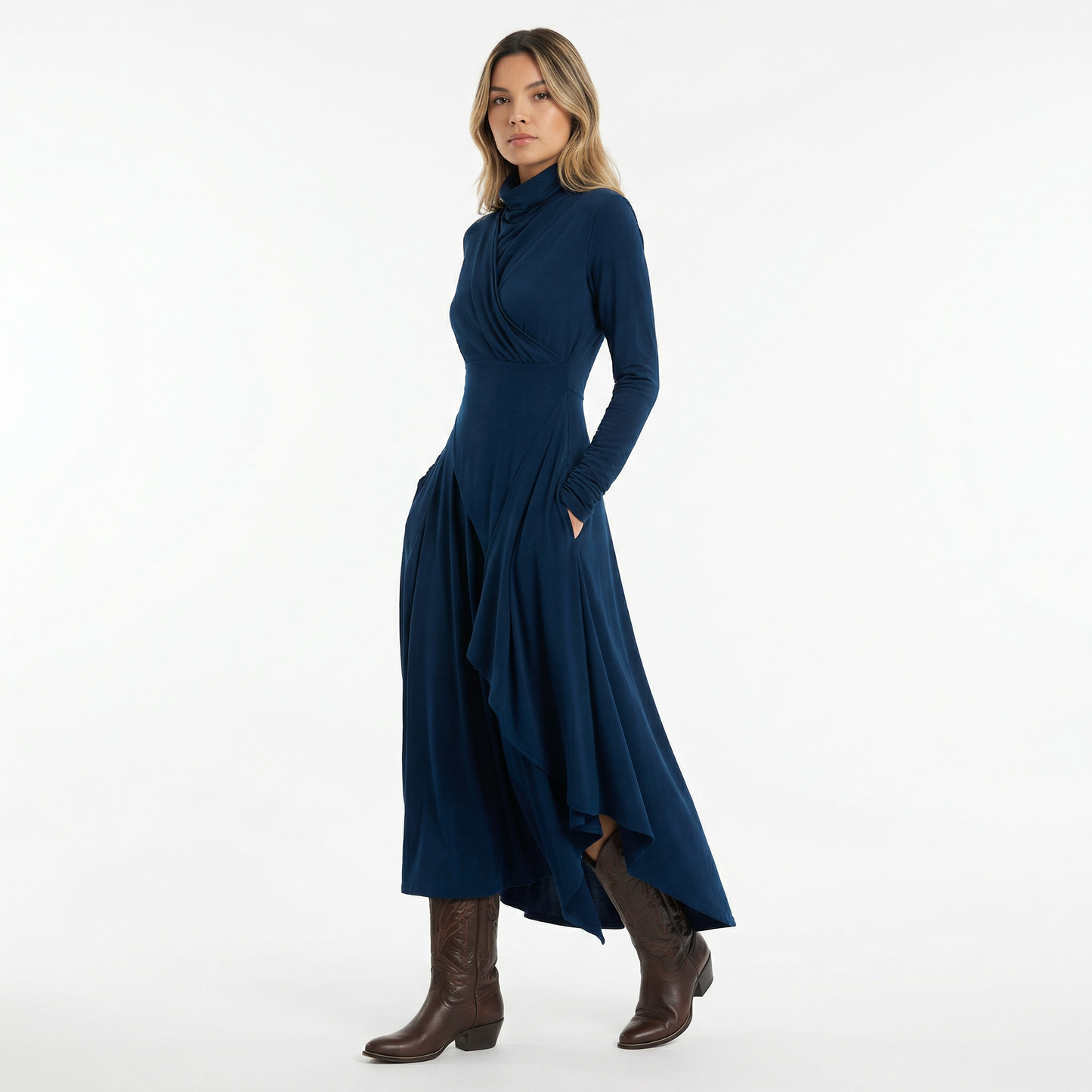 Vestido Largo Mujer Asimétrico Cuello Alto