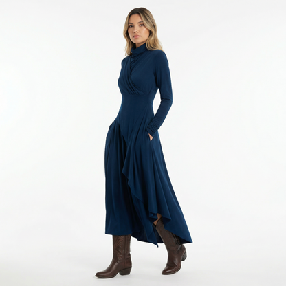 Vestido Largo Mujer Asimétrico Cuello Alto