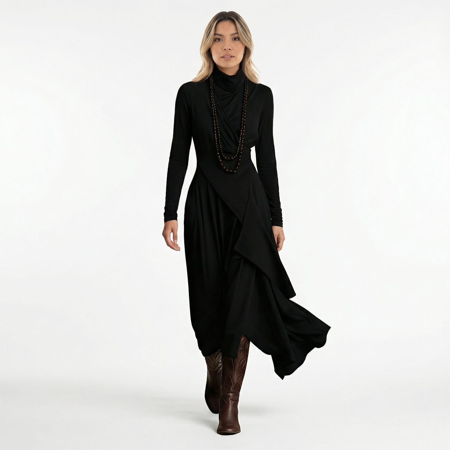 Vestido Largo Mujer Asimétrico Cuello Alto