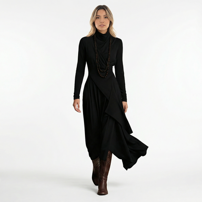 Vestido Largo Mujer Asimétrico Cuello Alto