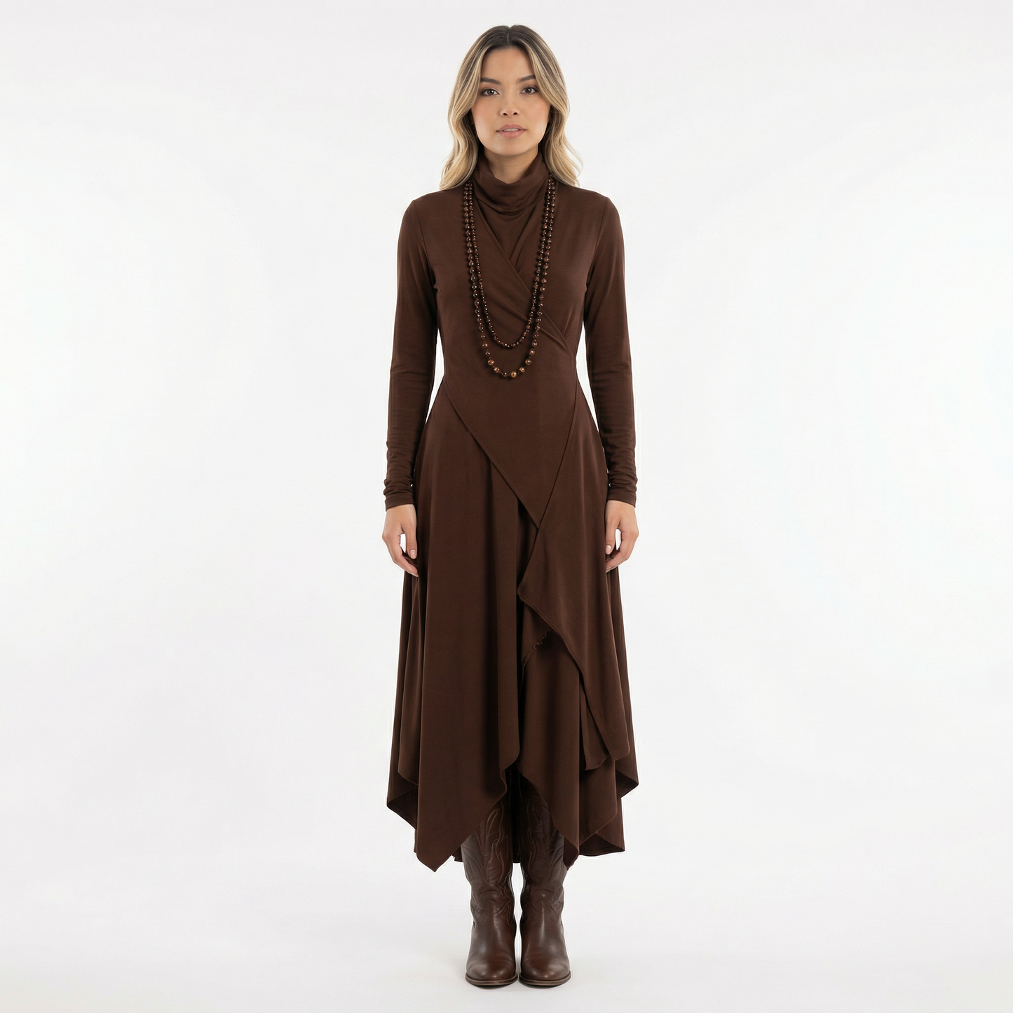Vestido Largo Mujer Asimétrico Cuello Alto