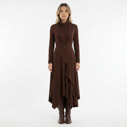 Vestido Largo Mujer Asimétrico Cuello Alto
