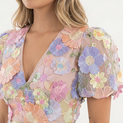 Vestido Corto Mujer Bordado Floral