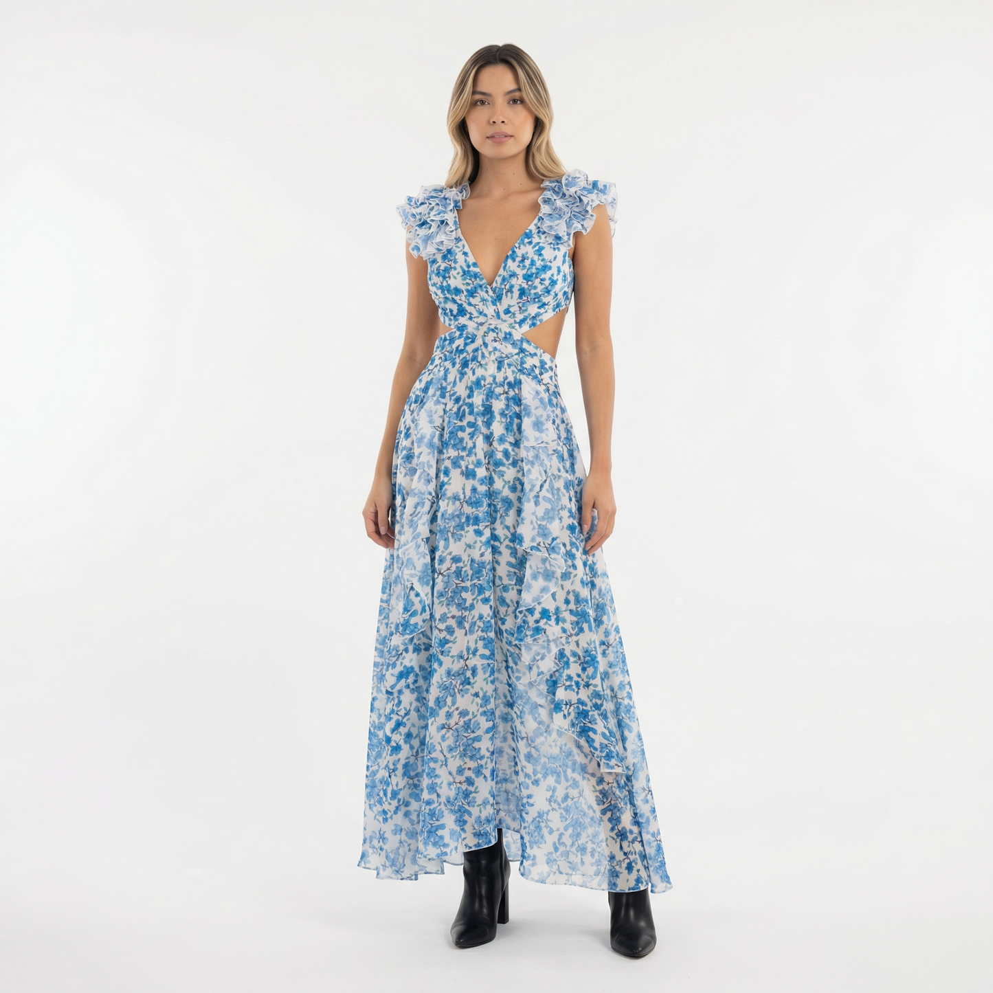 Vestido Largo Mujer Floral Asimétrico