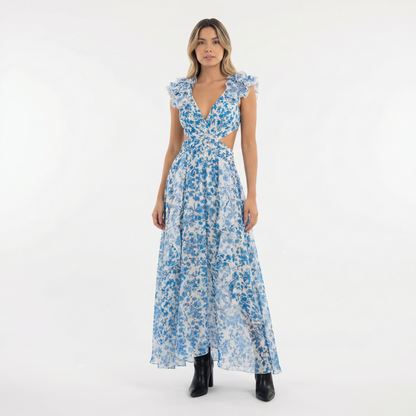 Vestido Largo Mujer Floral Asimétrico