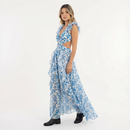 Vestido Largo Mujer Floral Asimétrico