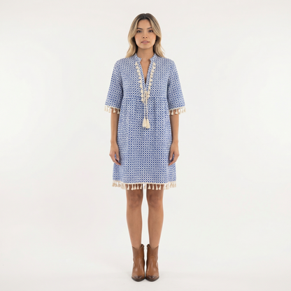 Vestido Corto Mujer Estampado con Borlas - Mavetta