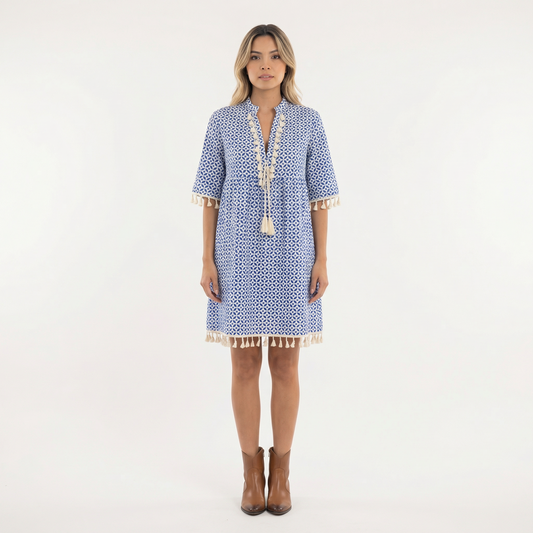 Vestido Corto Mujer Estampado con Borlas - Mavetta