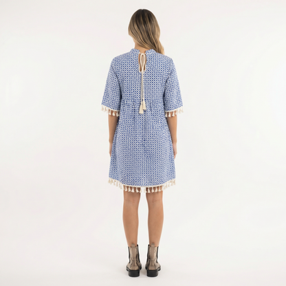 Vestido Corto Mujer Estampado con Borlas