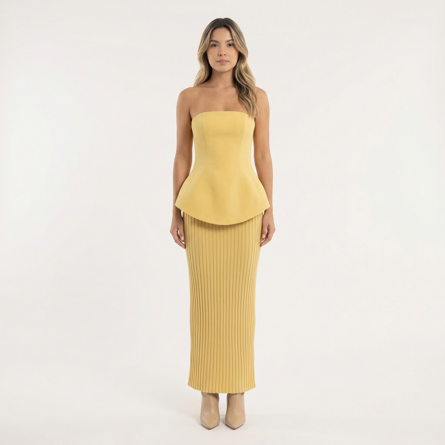 Vestido Largo Mujer Texturizado Palabra de Honor - Mavetta