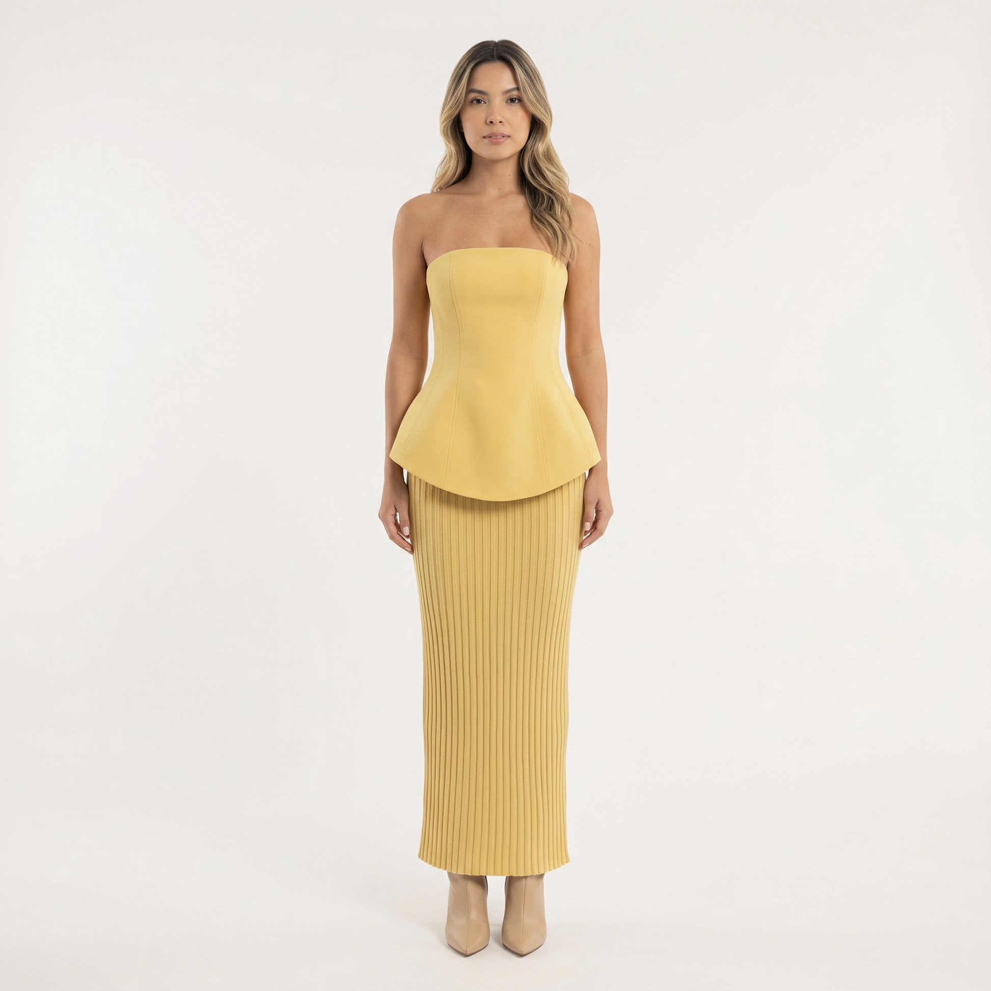 Vestido Largo Mujer Texturizado Palabra de Honor - Mavetta