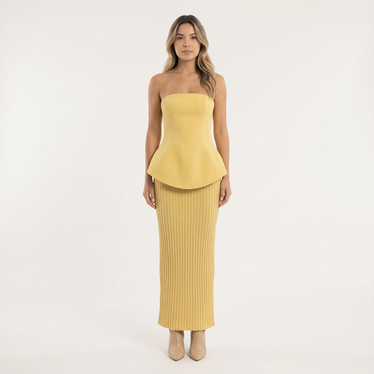 Vestido Largo Mujer Texturizado Palabra de Honor - Mavetta