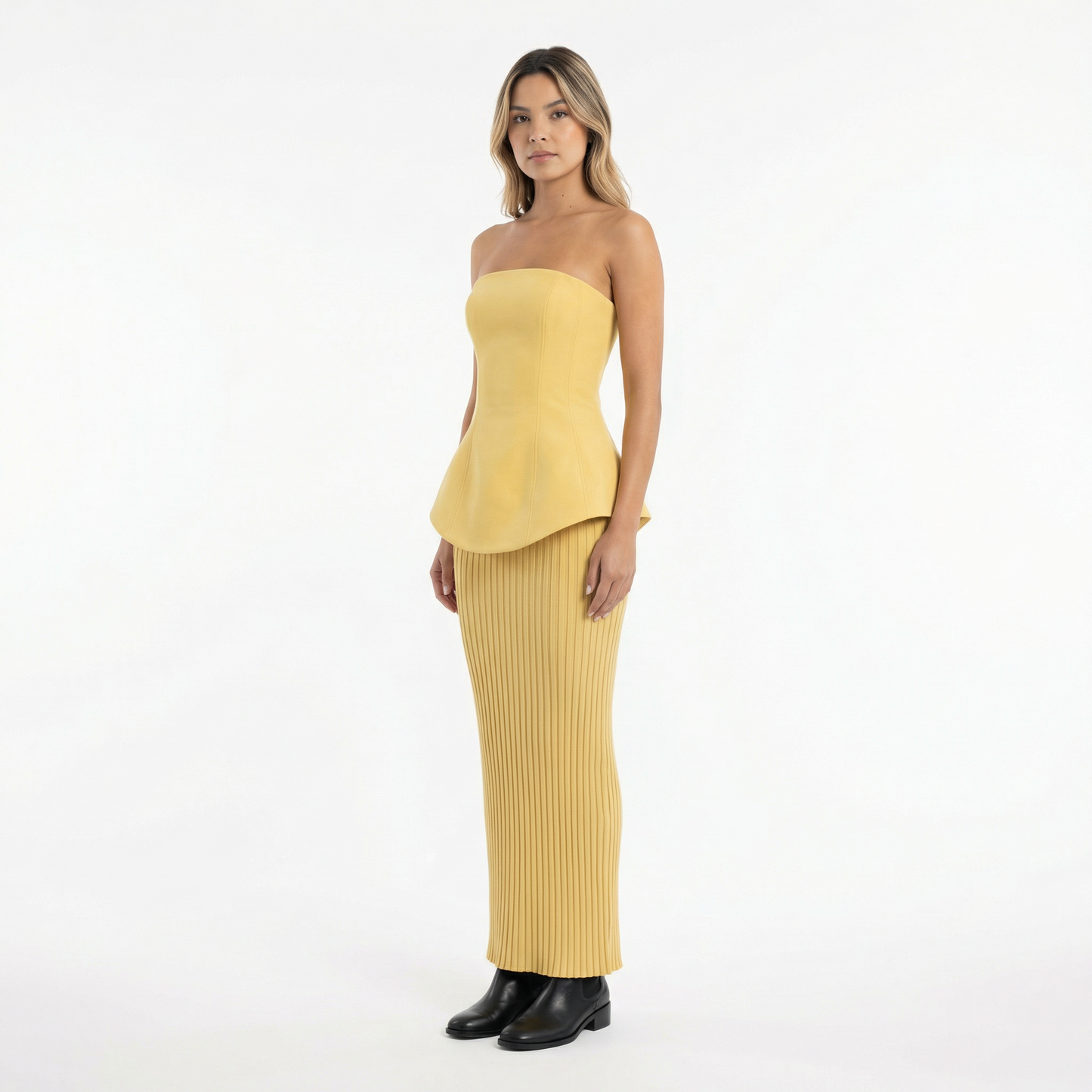 Vestido Largo Mujer Texturizado Palabra de Honor