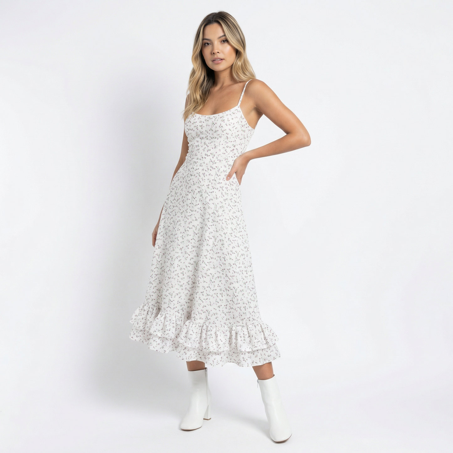 Vestido Midi Mujer de Fiesta con Volantes