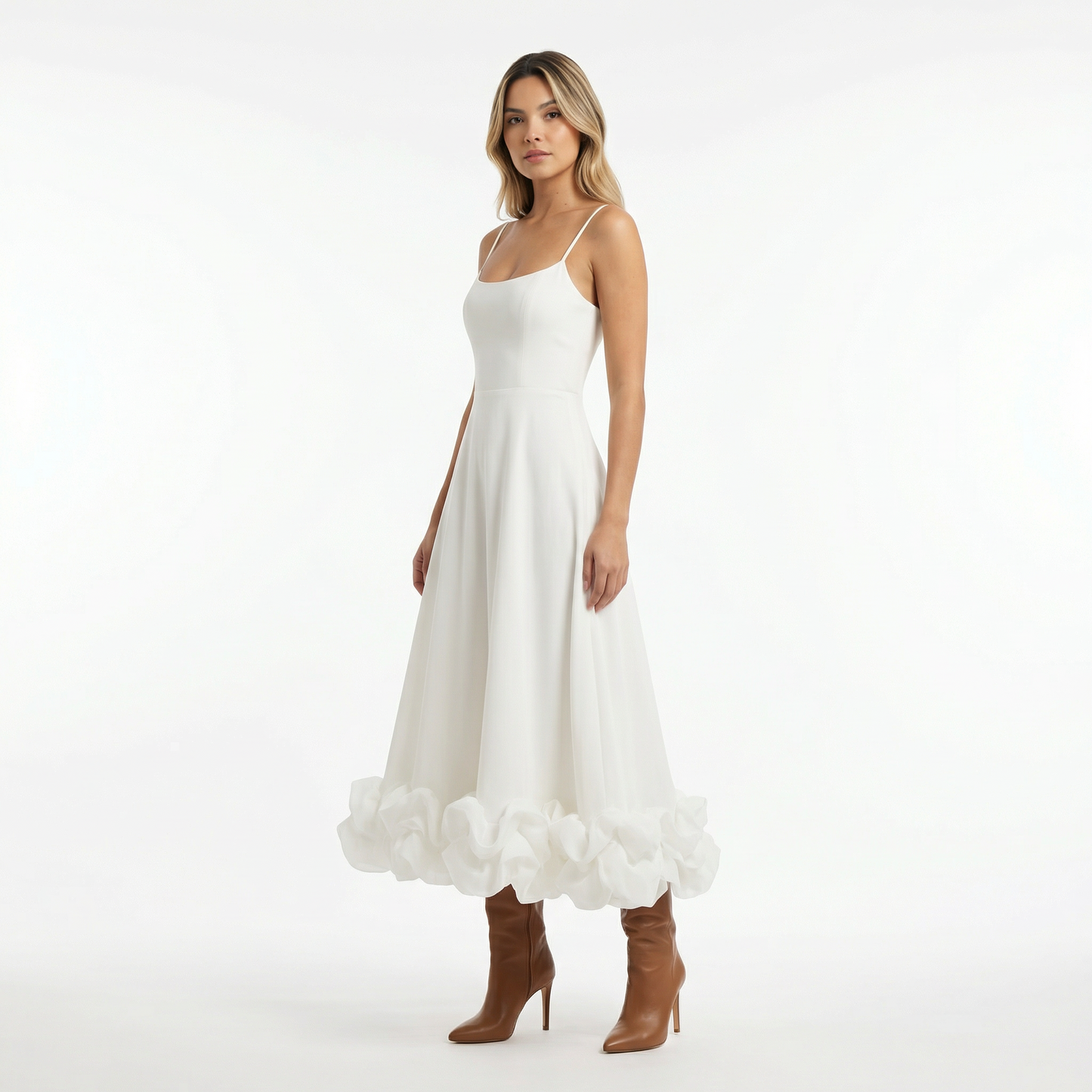 Vestido Midi Mujer de Fiesta con Volantes