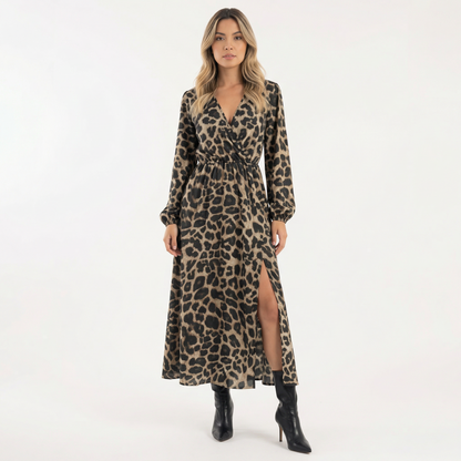 Vestido Midi Mujer Estampado Animal Ajuste Elegante - Mavetta