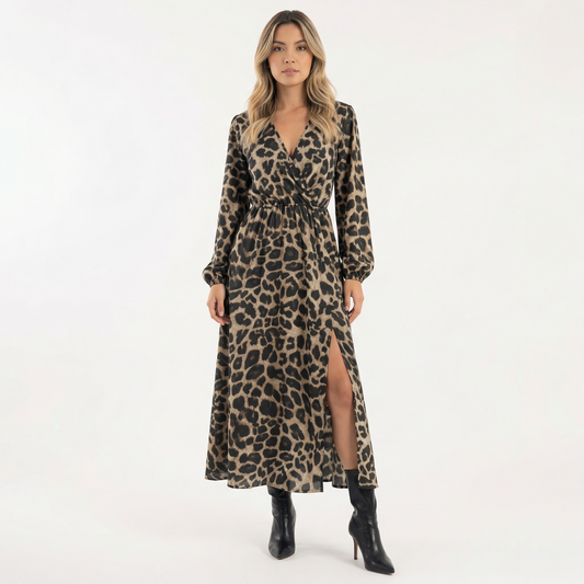Vestido Midi Mujer Estampado Animal Ajuste Elegante - Mavetta