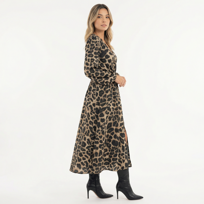 Vestido Midi Mujer Estampado Animal Ajuste Elegante