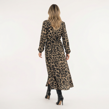 Vestido Midi Mujer Estampado Animal Ajuste Elegante