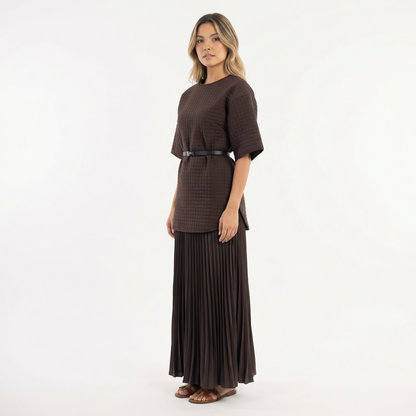 Vestido Midi Mujer Plisado Ajuste Elegante