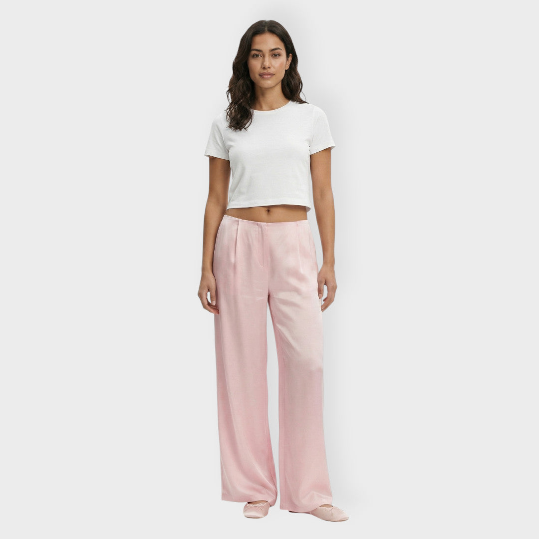 Pantalón Mujer Satinado Elástico Corte Ancho