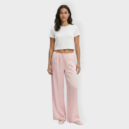 Pantalón Mujer Satinado Elástico Corte Ancho