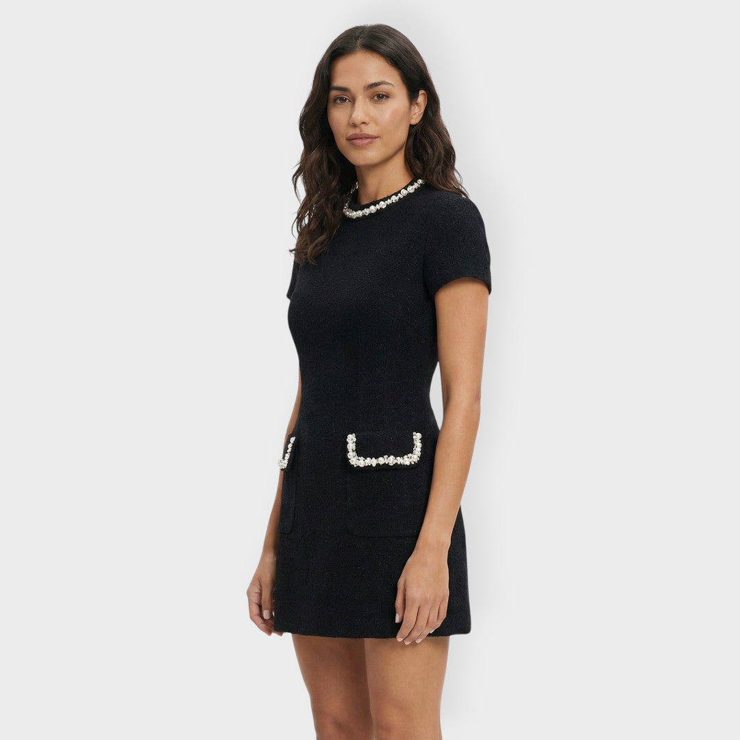 Vestido Mini Mujer con Perlas y Bolsillos