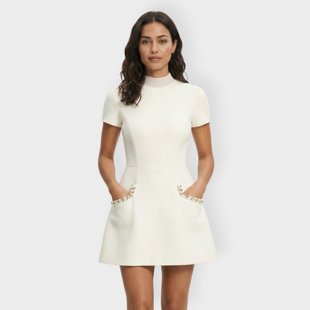 Vestido Mini Mujer con Perlas y Bolsillos