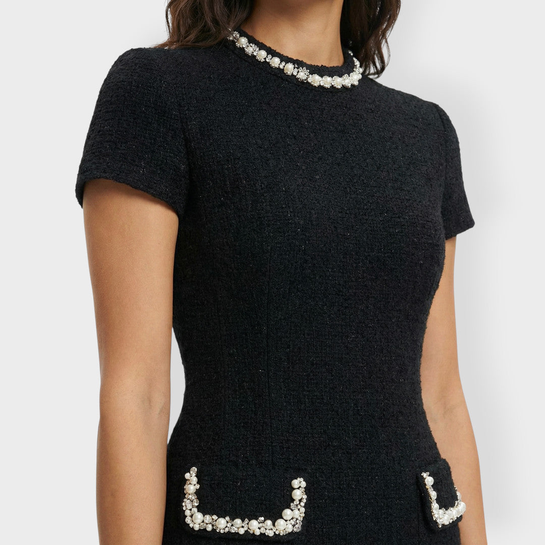 Vestido Mini Mujer con Perlas y Bolsillos