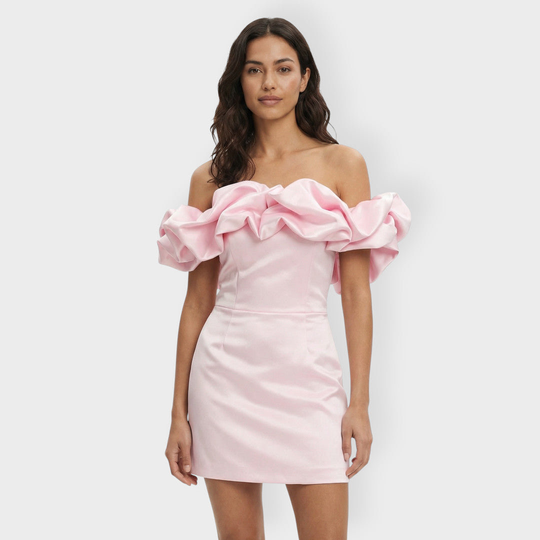 Vestido Fiesta Mujer Satinado con Volantes