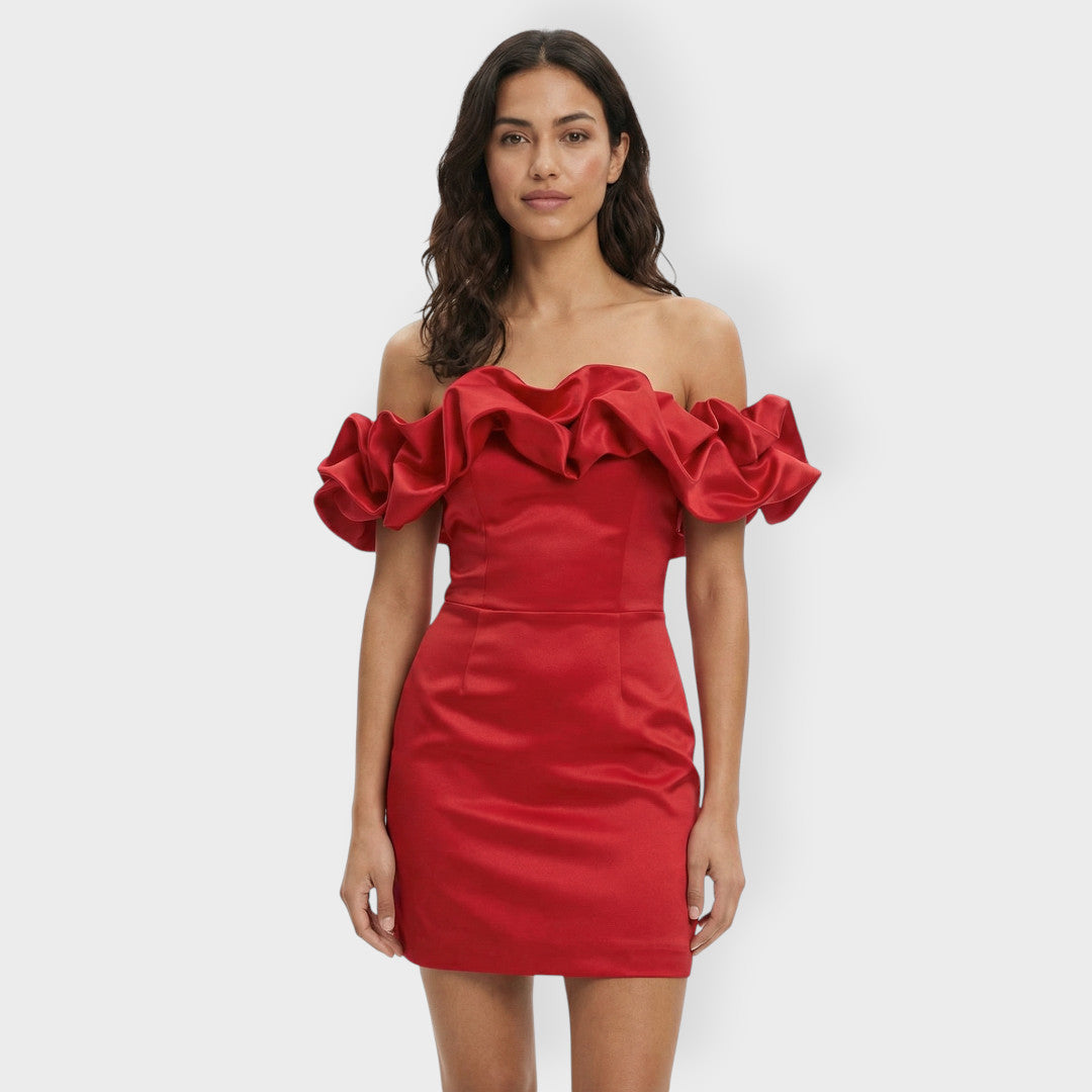 Vestido Fiesta Mujer Satinado con Volantes