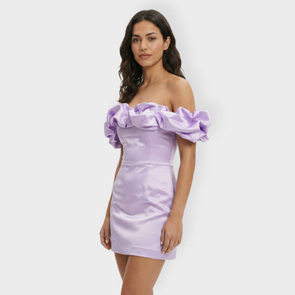 Vestido Fiesta Mujer Satinado con Volantes