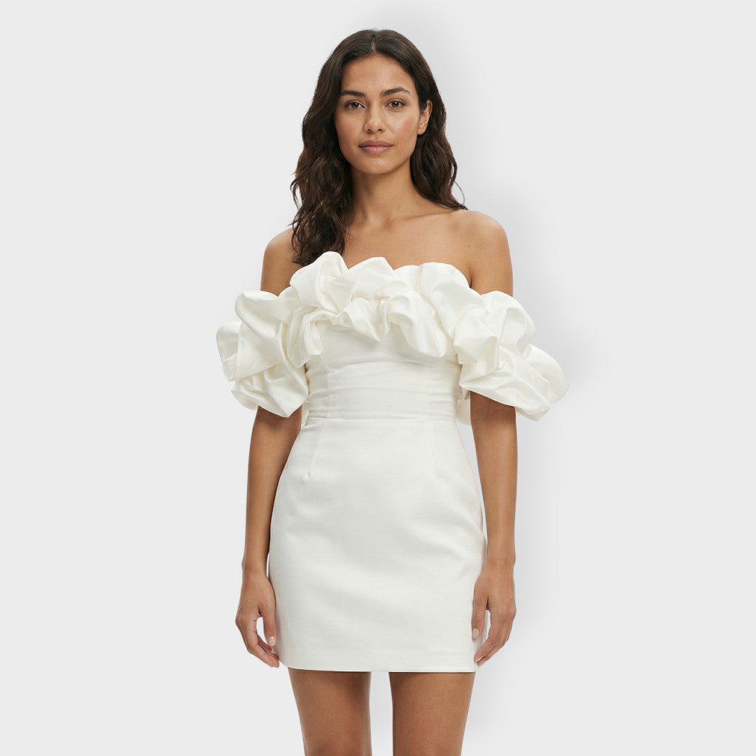 Vestido Fiesta Mujer Satinado con Volantes