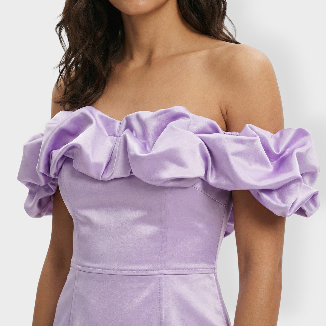 Vestido Fiesta Mujer Satinado con Volantes