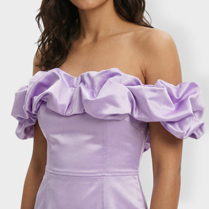 Vestido Fiesta Mujer Satinado con Volantes