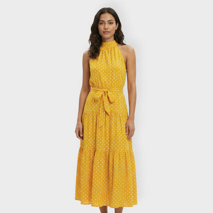 Vestido Midi Mujer de Tela Ligera con Lazo