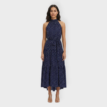 Vestido Midi Mujer de Tela Ligera con Lazo