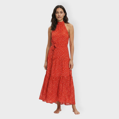 Vestido Midi Mujer de Tela Ligera con Lazo