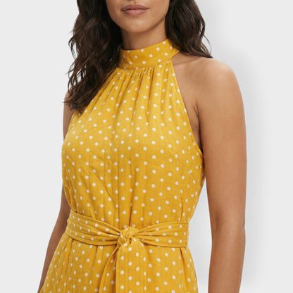 Vestido Midi Mujer de Tela Ligera con Lazo