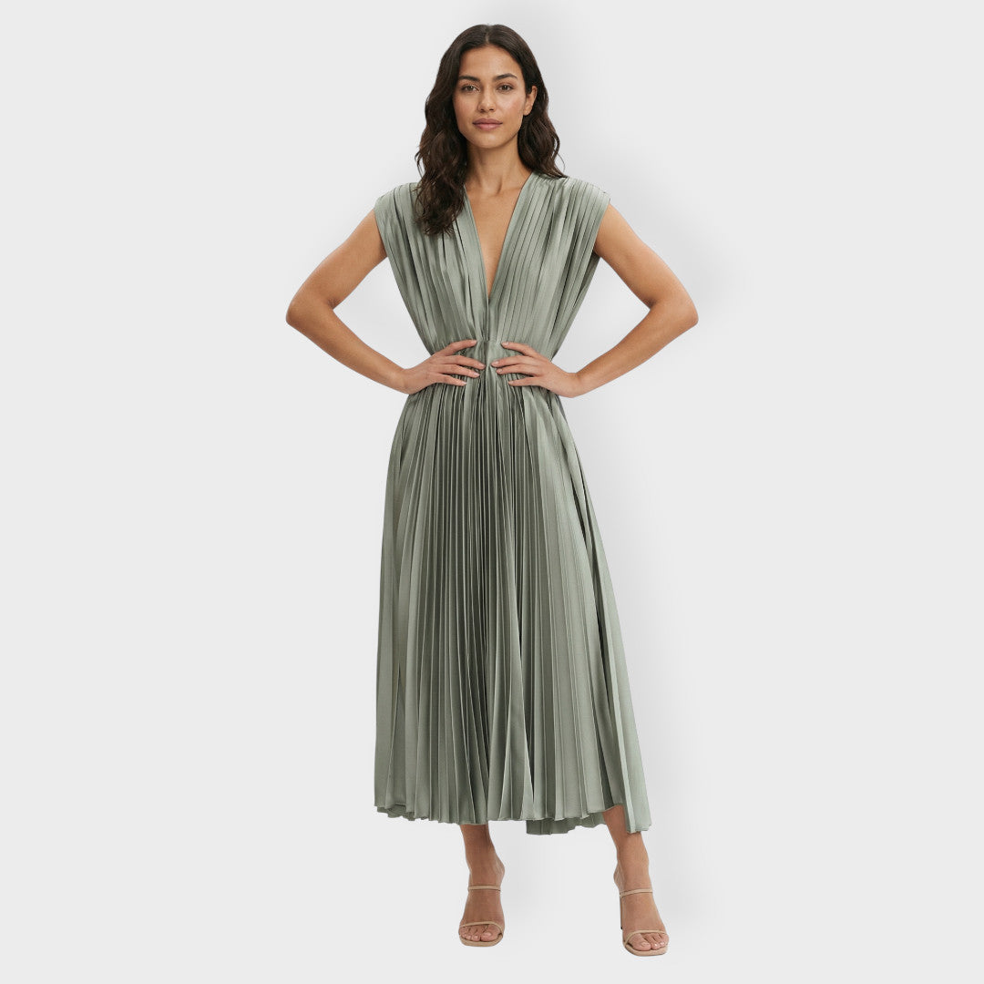 Vestido Largo Mujer Plisado Ajuste Elegante