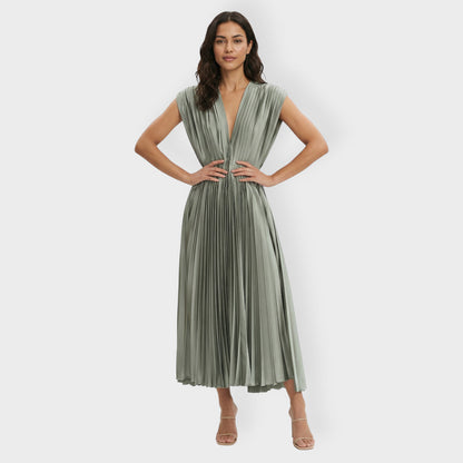 Vestido Largo Mujer Plisado Ajuste Elegante