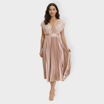 Vestido Largo Mujer Plisado Ajuste Elegante