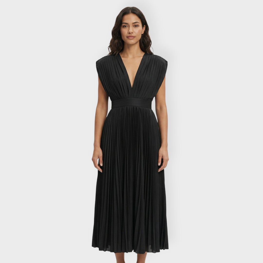 Vestido Largo Mujer Plisado Ajuste Elegante