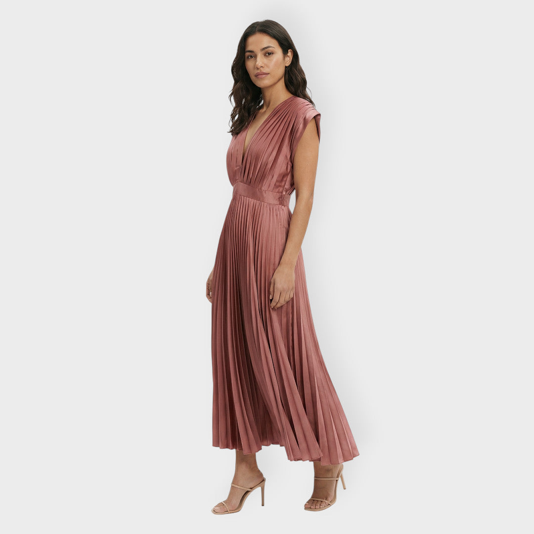 Vestido Largo Mujer Plisado Ajuste Elegante