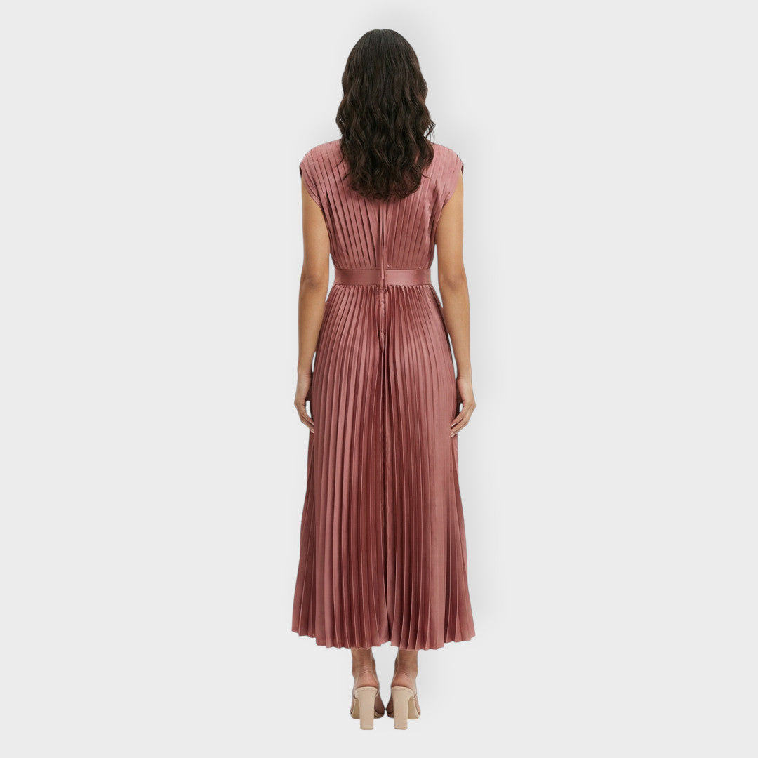 Vestido Largo Mujer Plisado Ajuste Elegante