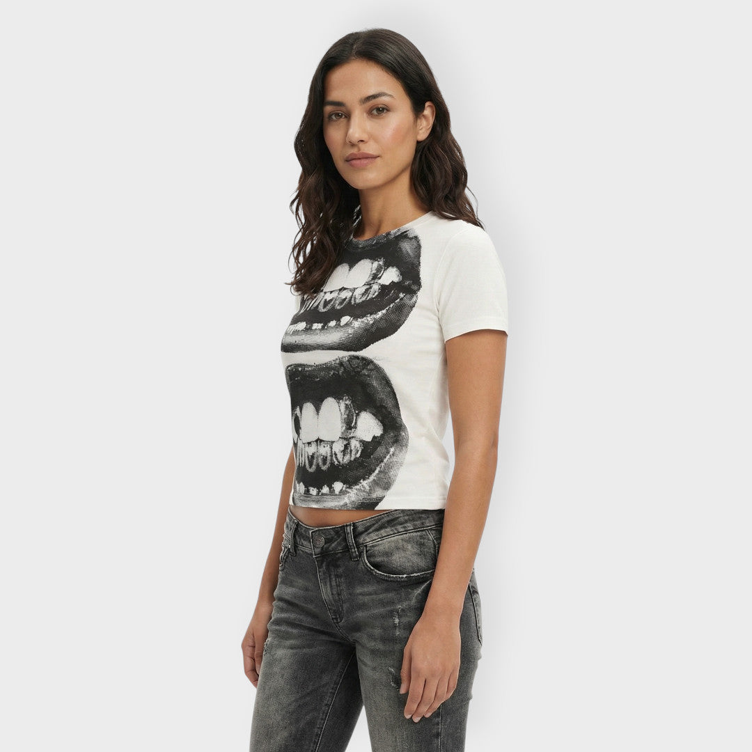 Camiseta Mujer Algodón Estampada Manga Corta