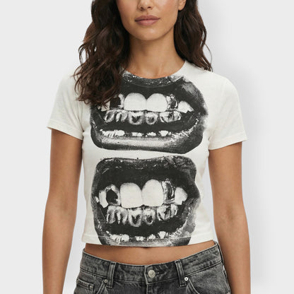 Camiseta Mujer Algodón Estampada Manga Corta