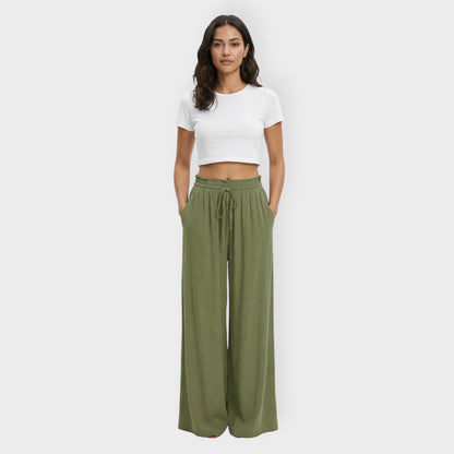 Pantalones Mujer Tela Suave Cintura Elástica Anchos