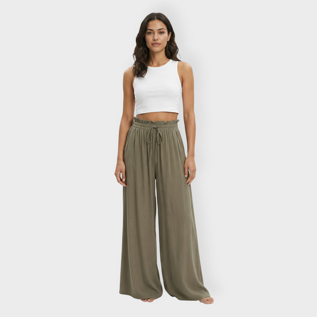 Pantalones Mujer Tela Suave Cintura Elástica Anchos